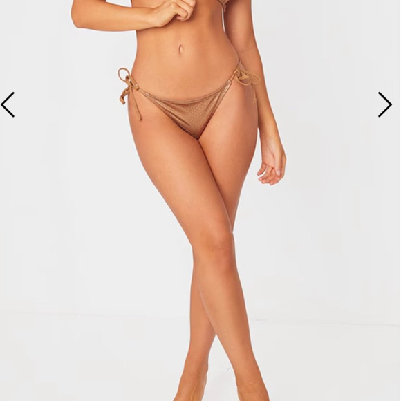 Pretty Little Thing Brown Metallic Snake Tie Side Bikini Bottoms New - Picture 2 of 7